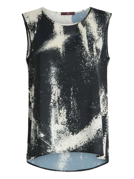  High Cue Spray-effect Print Satin Top - Black 