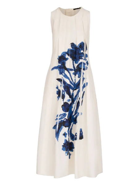  High Floral-print Pleated Dress - Neutrals 