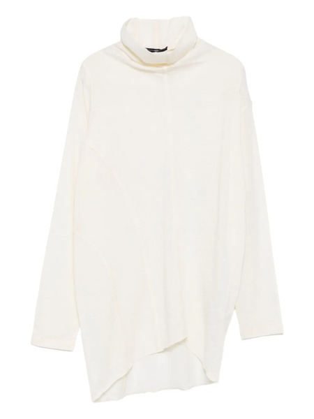  High High-neck Asymmetric-hem Top - White 