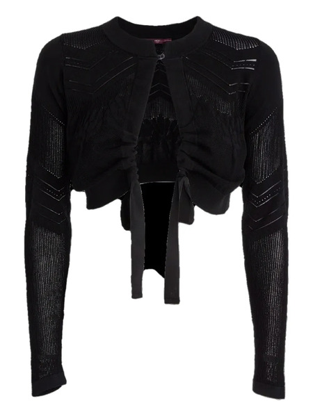  High Tie-front Textured Knit Bolero - Black 