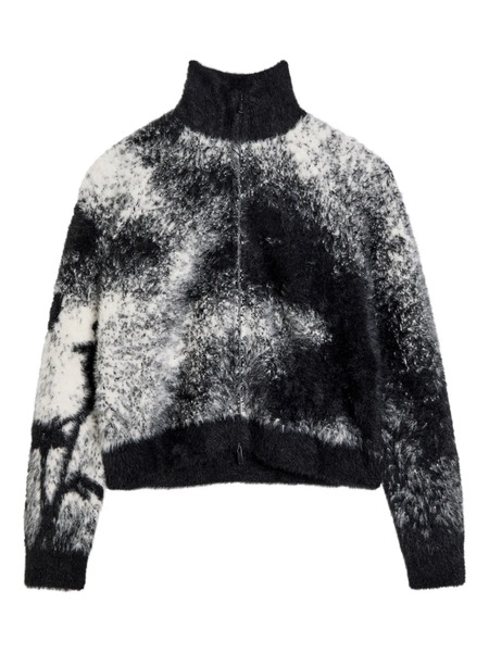  High Zip-up Patterned Cardigan - Black 