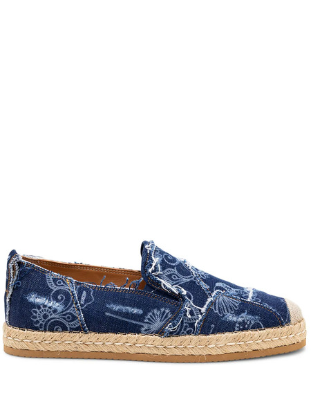  Hogan Denim Floral Print Espadrilles - Blue 