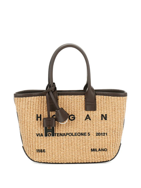  Hogan Embroidered Raffia Tote Bag - Neutrals 