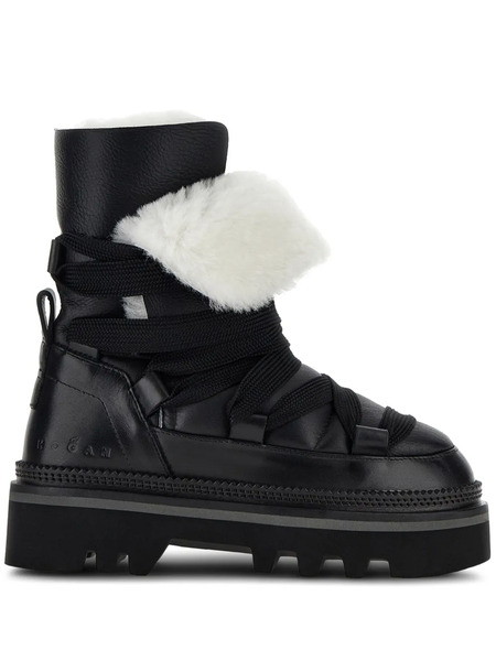  Hogan Faux-fur Trim Ankle Boots - Black 