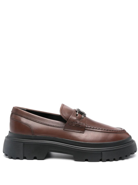  Hogan H619 Logo-plaque Leather Loafers - Brown 