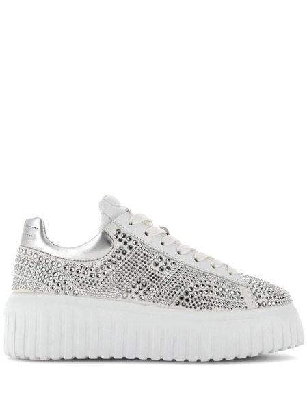  Hogan H-stripe Rhinestone Sneakers - Silver 