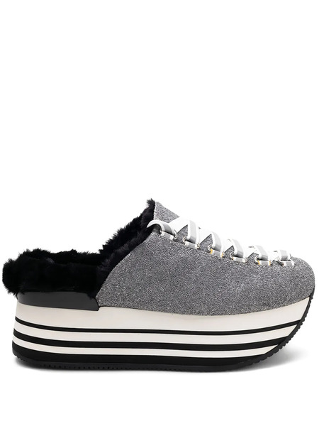  Hogan Platform Lace-up Mules - Grey 