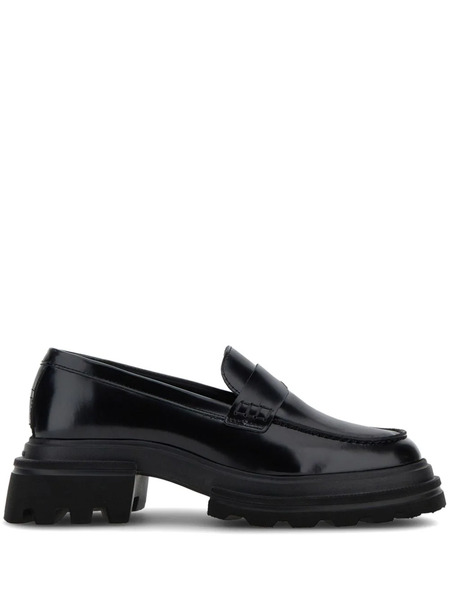 Hogan Polished Leather Loafers - Black 