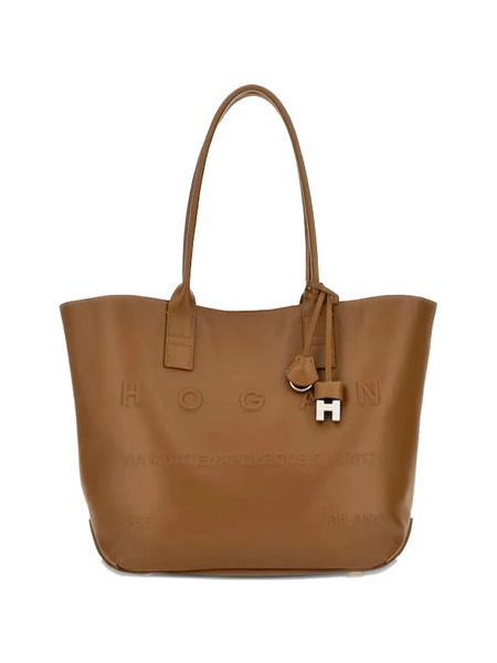  Hogan Small Address Leather Tote Bag - Brown 