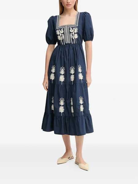  Hoss Intropia Embroidered Puff-sleeve Midi Dress - Blue 