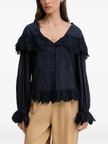  Hoss Intropia Embroidered Ruffled Top - Blue 