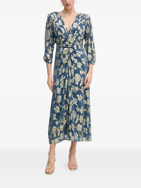  Hoss Intropia Floral-print V-neck Midi Dress - Blue 