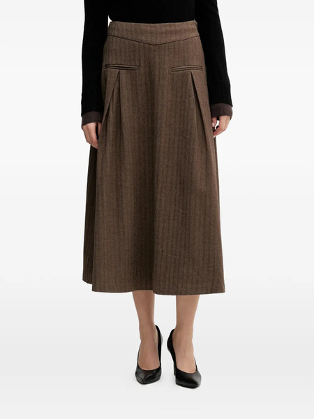  Hoss Intropia Herringbone-pattern Pleat Midi Skirt - Brown 