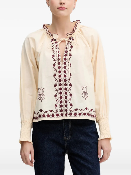  Hoss Intropia Ruffled Embroidered Top - Neutrals 
