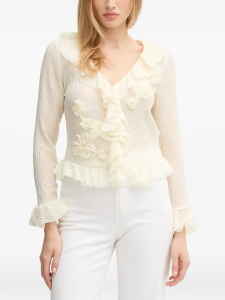  Hoss Intropia Ruffled Floral Blouse - Neutrals 