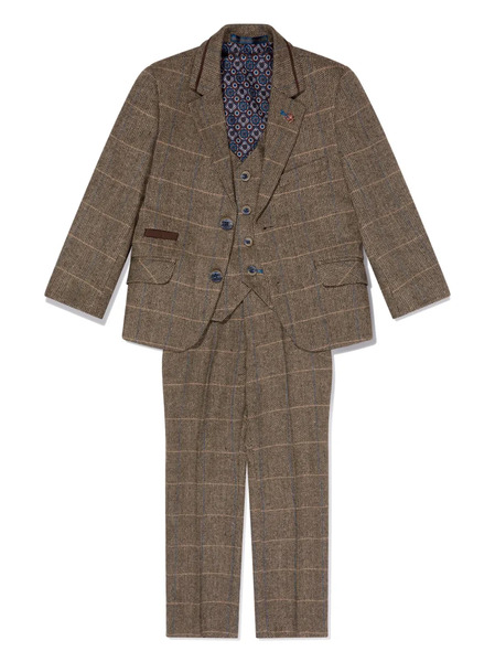  House Of Cavani Kids Single-breasted Checked Three-piece Suit - Brown 
