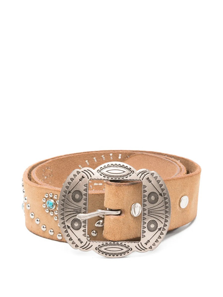  Htc Los Angeles Rosamond Studded Leather Belt - Brown 