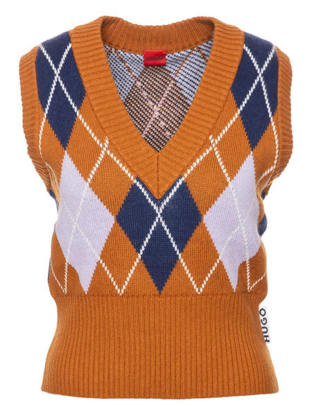  Hugo Argyle-knit Vest - Orange 