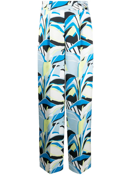  Hugo Botanical-print Straight-leg Trousers - Blue 