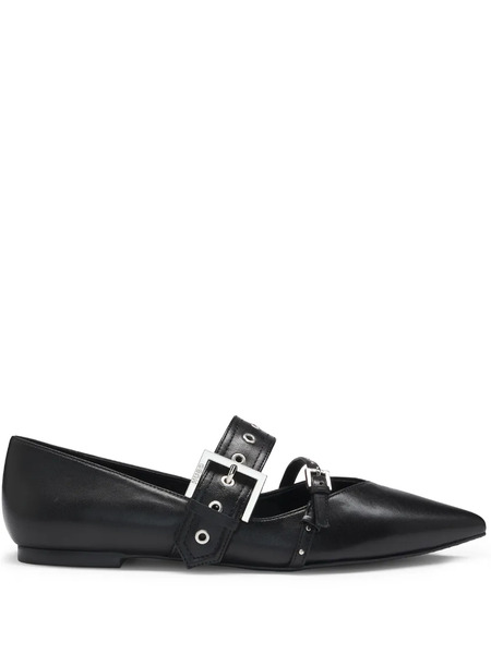  Hugo Buckled Leather Ballet Flats - Black 