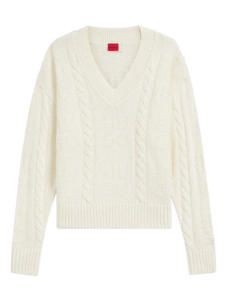  Hugo Cable-knit V-neck Sweater - White 