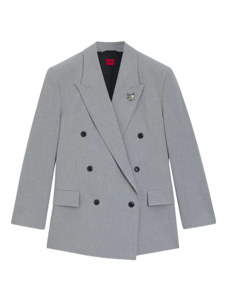  Hugo Double-breasted Flower Brooch Blazer - Grey 