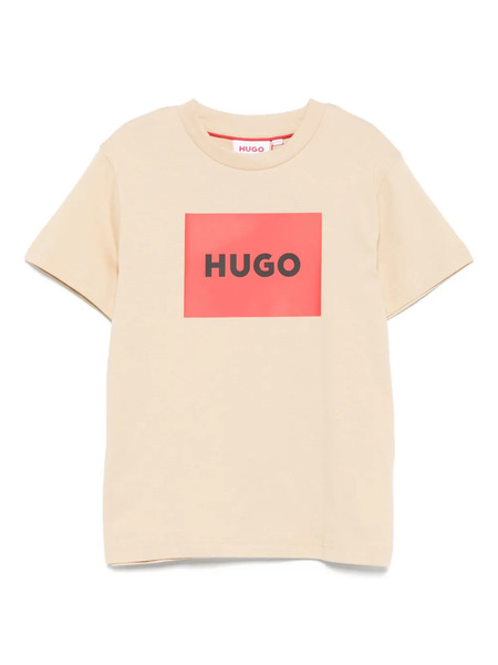  Hugo Kids Box-logo Cotton T-shirt - Neutrals 
