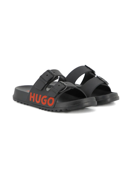  Hugo Kids Buckled Flat Slides - Black 