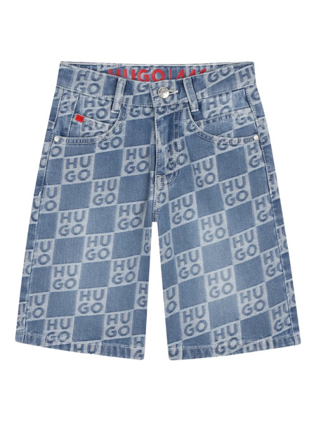  Hugo Kids Logo-pattern Denim Shorts - Blue 