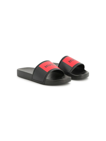  Hugo Kids Logo-print Slides - Black 