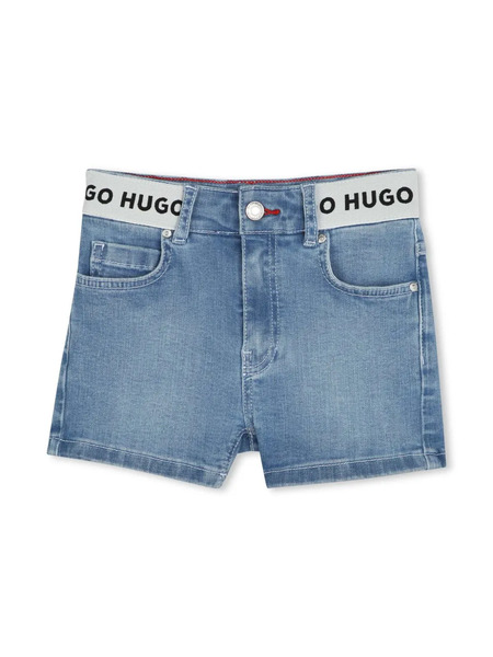  Hugo Kids Logo-waistband Denim Shorts - Blue 