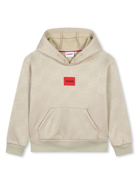  Hugo Kids Monogram-pattern Hoodie - Neutrals 