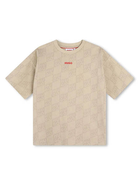  Hugo Kids Monogram-print Cotton T-shirt - Neutrals 