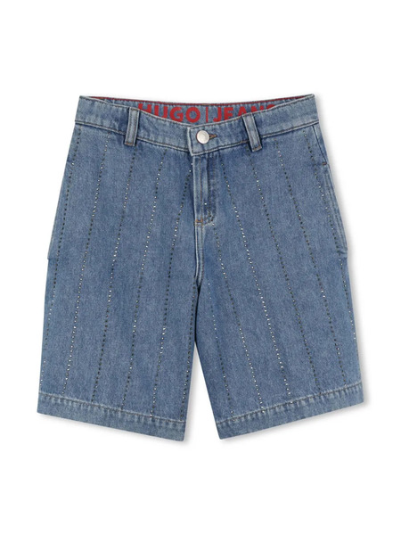  Hugo Kids Rhinestone-embellished Denim Shorts - Blue 