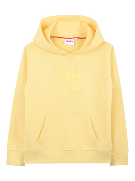  Hugo Kids Rubberised-logo Hoodie - Yellow 