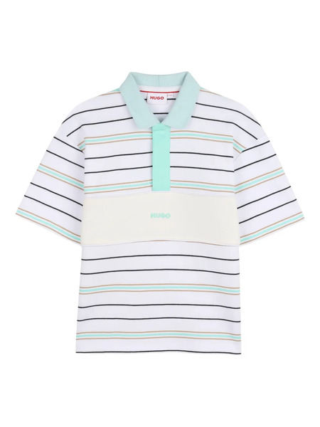  Hugo Kids Striped-pattern Short-sleeved Polo Shirt - White 