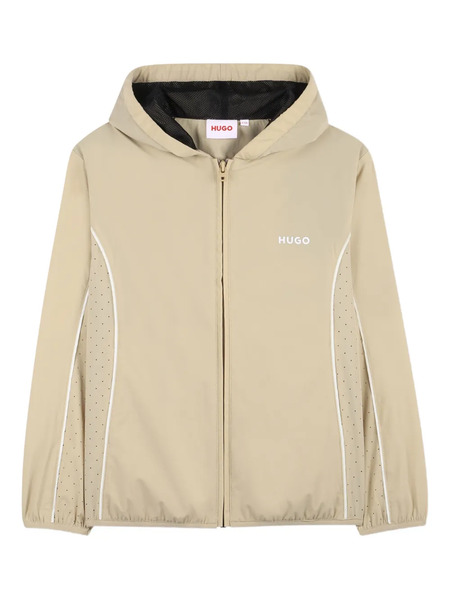  Hugo Kids Zip-up Long-sleeve Hoodie - Neutrals 