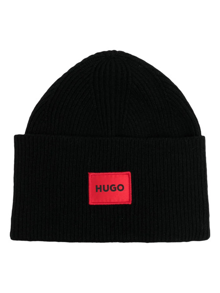  Hugo Logo-patch Knitted Beanie - Black 