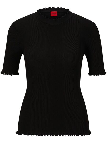  Hugo Ruffle-trim Ribbed-knit Top - Black 