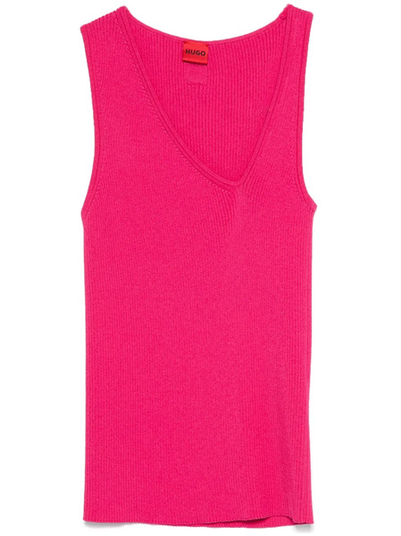  Hugo Sleeveless Asymmetric V-neck Knitted Top - Pink 