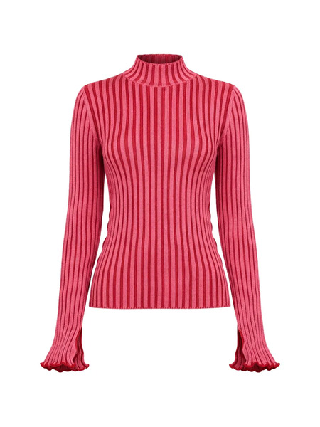  Hugo Striped Long-sleeve Ruffled Sweater - Pink 