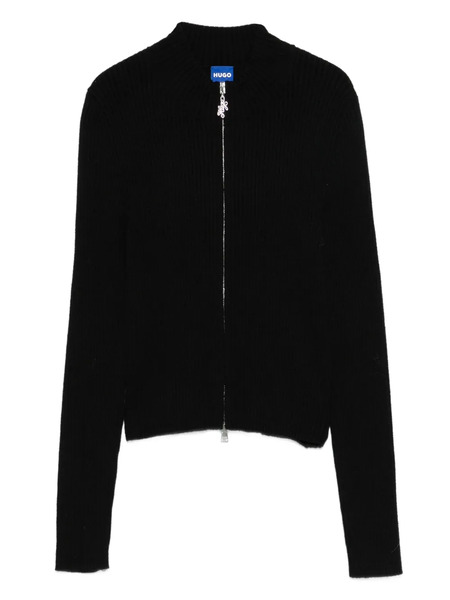  Hugo Zip-up Ribbed Cardigan - Black 