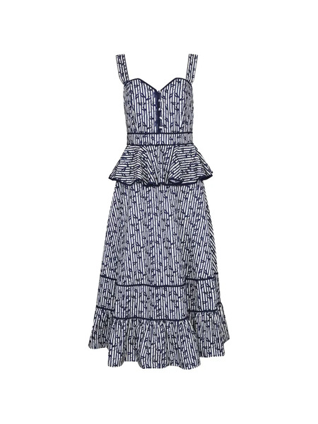  Hunter Bell Lacey Peplum Striped Midi Dress - White 