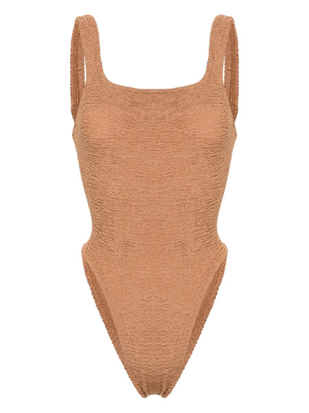  Hunza G Crinkled-effect Open-back Swimsuit - Neutrals 