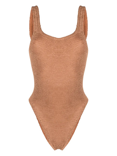  Hunza G Open-back Crinkled-finish Swimsuit - Brown 