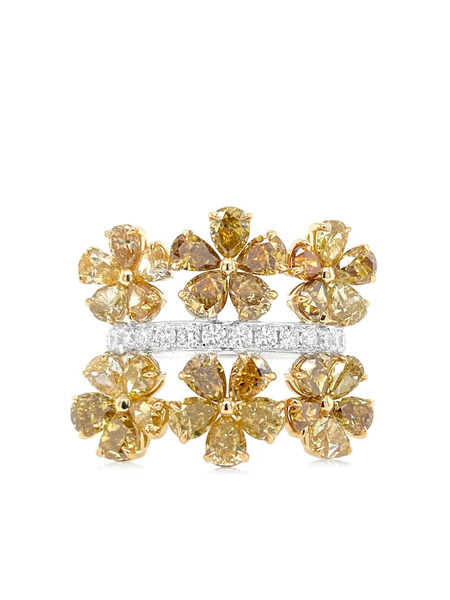  Hyt Jewelry 18kt White Gold Yellow Diamond Cocktail Ring 