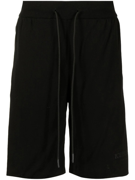  Iceberg Drawstring-waist Track Shorts - Black 