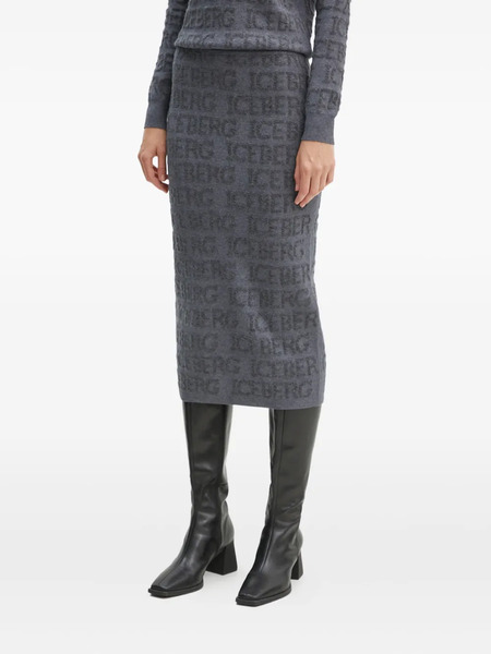 Iceberg Logo-jacquard Midi Skirt - Grey 
