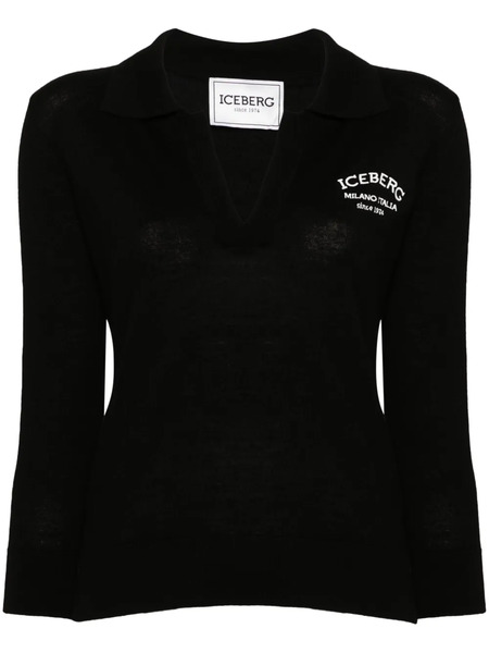 Iceberg Virgin Wool Polo Top - Black 