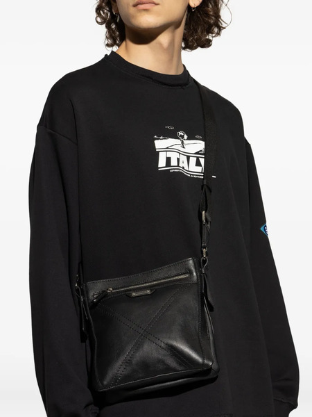 Iceberg Zip Leather Shoulder Bag - Black 